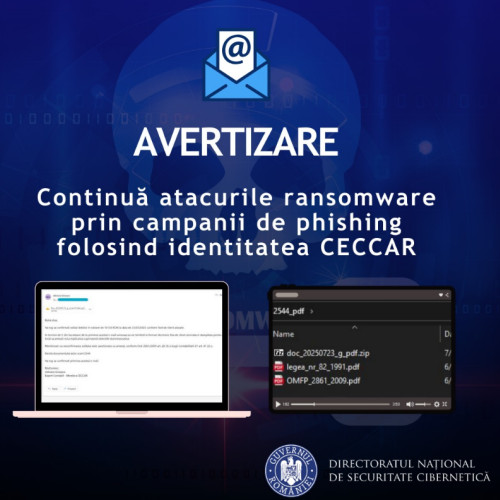Avertisment DNSC: mesaje cu atașamente malițioase pot instala ransomware