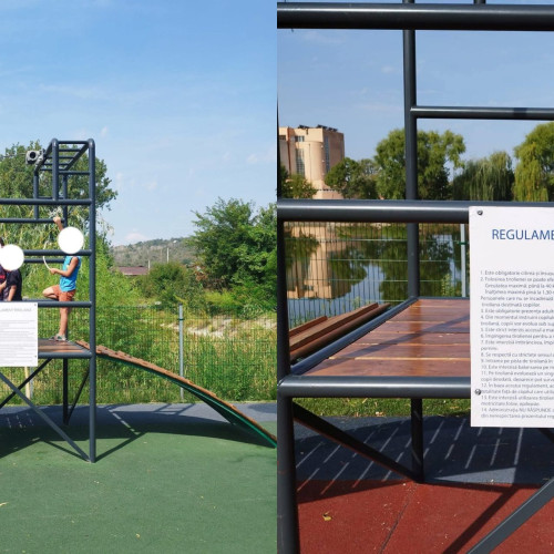 Parcul Debarcader atrage copii în Târgu-Jiu, cu tiroliană pentru cei mici