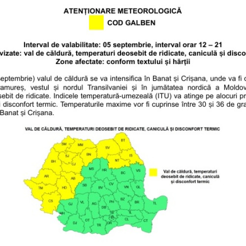 Județul Neamț sub cod galben de caniculă și disconfort termic