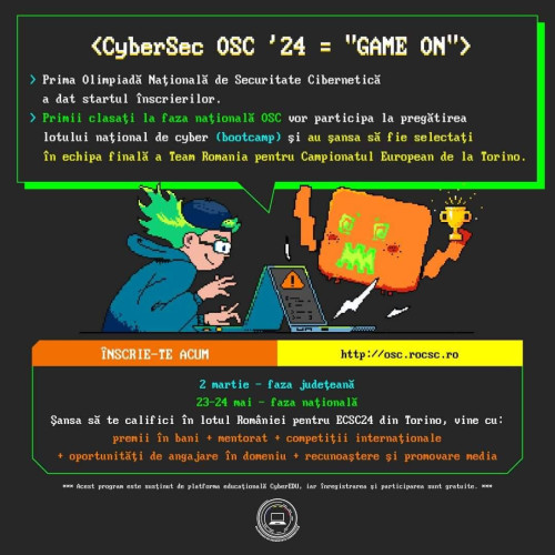 Oportunitatea pentru elevii de liceu de a participa la premiera Olimpiadei Naționale de Securitate Cibernetică