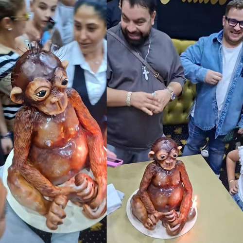 Petrecere aniversară pentru Maria, cu Florin Salam și Roxana Dobre, și un tort în formă de maimuță