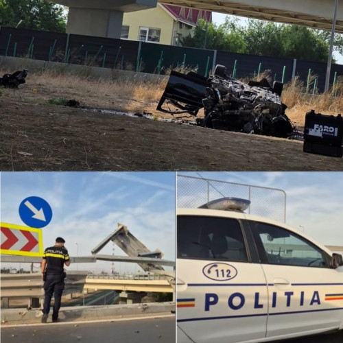Accident în rondul Șoselei de Centură: mașina s-a prăbușit sub pod și a fost cuprinsă de flăcări