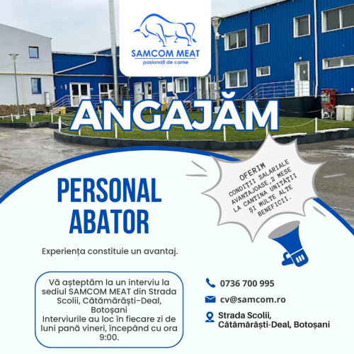Samcom Meat Botoșani caută personal pentru abatorul din Cătămărăști Deal