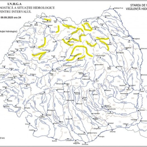 Avertizare hidrologică cu cod galben pentru râuri din bazinele vizate