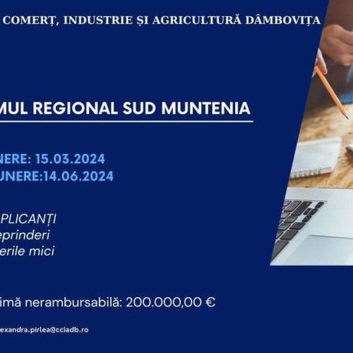 Program de finanțare cu fonduri europene pentru Microîntreprinderile și Întreprinderile Mici din Sud-Muntenia, lansat de CCIA Dâmbovița