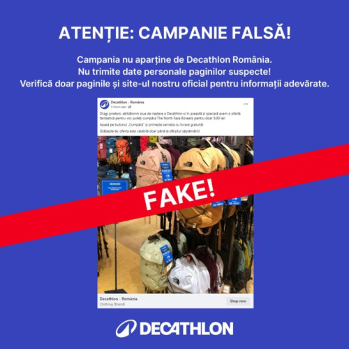 Promoție falsă pentru rucsac Decathlon la 12 lei, un avertisment online