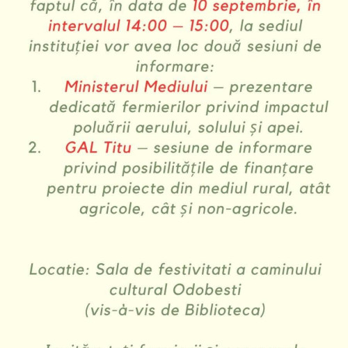 Odobești găzduiește două sesiuni de informare pentru fermieri și antreprenori