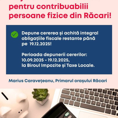 Răcari acordă scutire de majorări pentru plata integrală a datoriilor