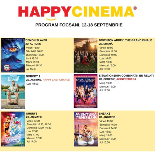 Happy Cinema Focșani: program săptămânal și oferte în două săli 3D