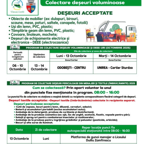 Campanie de colectare gratuită a deșeurilor în Odobești și Focșani