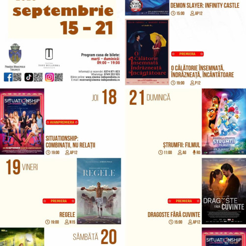 Cinematograful Independența din Târgoviște aduce premiere în săptămâna 15-21 septembrie 2025