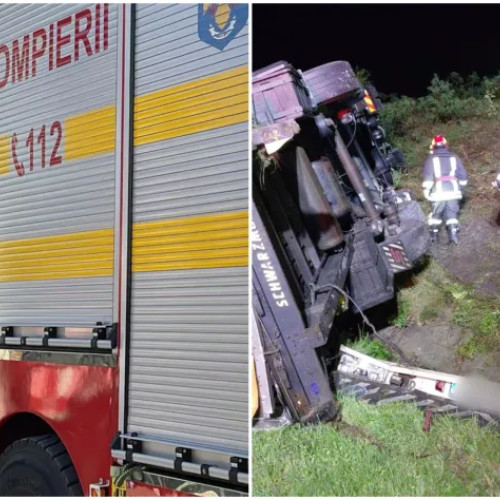 Tir răsturnat pe Autostrada Transilvania fără victime, doar pagube materiale