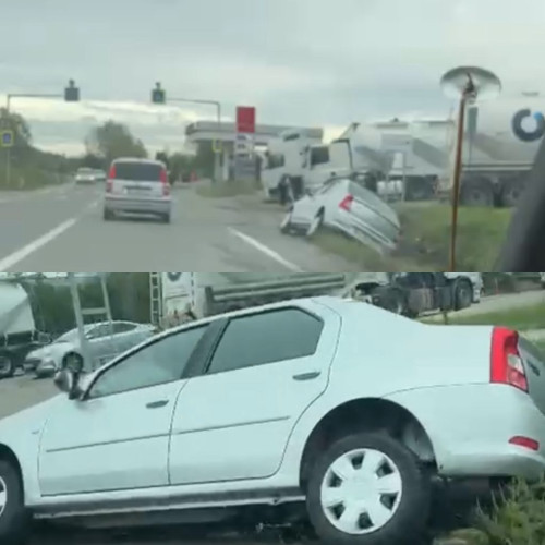 Un autoturism s-a răsturnat în șanț în fața termocentralei din Rovinari