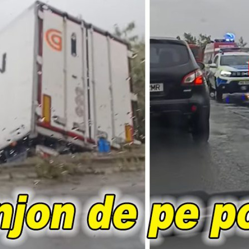 Tir a rupt parapetul și a căzut în gol la intrarea în Buzău dinspre Ploiești