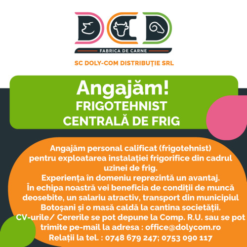 Doly Com Distribuție Botoșani caută frigotehnist pentru echipa sa