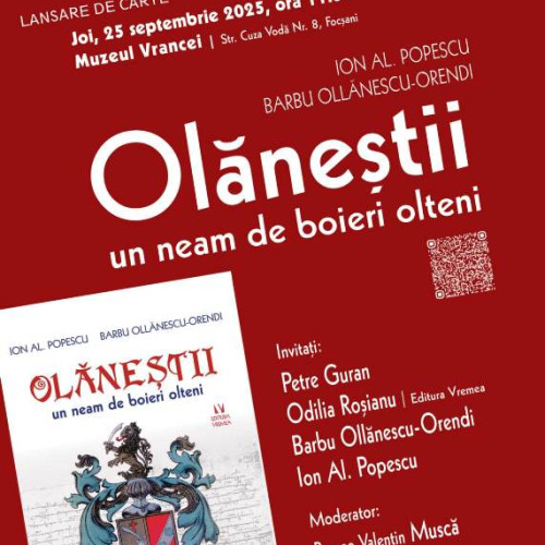Lansarea cărții despre boierii olteni Olănești la Muzeul Vrancei