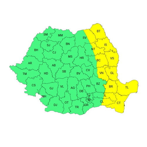 Cod galben de vânt puternic în Moldova, Dobrogea și estul Munteniei