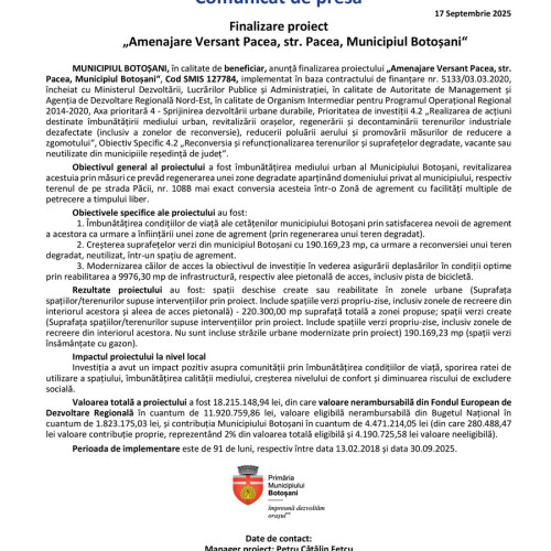 Botoșani finalizează proiectul de amenajare a versantului de pe strada Pacea