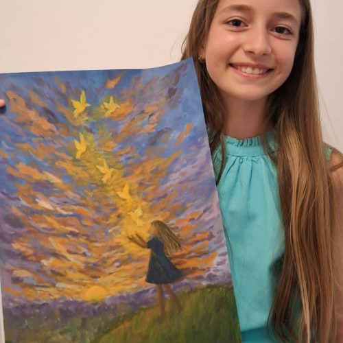 Irina Dobrotă, la 10 ani, câștigă medalia de bronz la un concurs internațional de artă
