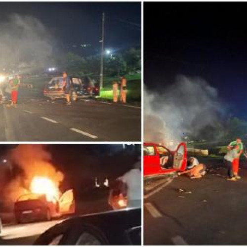 Două persoane rănite într-un accident cu mașină în flăcări pe DN 76