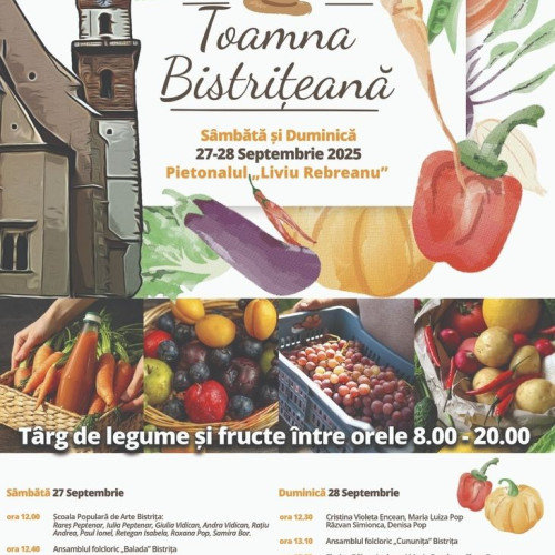 Târg de legume și fructe cu expoziții și spectacole în centrul Bistriței