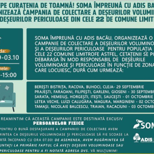 Soma și Adis Bacău demarează campania de colectare a deșeurilor voluminoase și periculoase