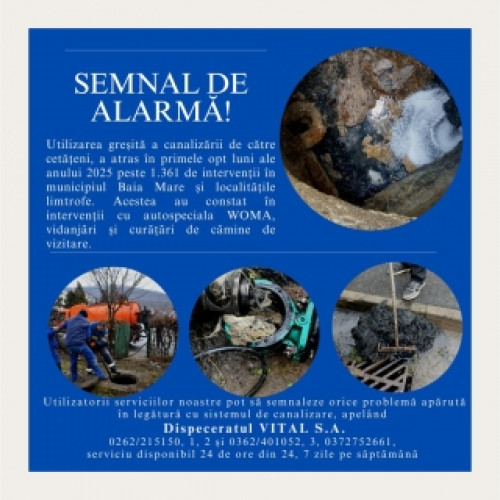VITAL S.A. atrage atenția asupra impactului șervețelelor umede în sistemul de canalizare din Baia Mare