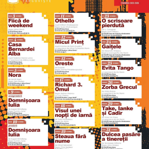 Teatrul Tony Bulandra anunță programul spectacolelor pentru luna octombrie