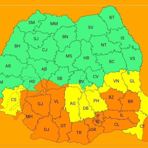 Cod portocaliu de ploi și vânt puternic în mai multe județe din sud-vestul României