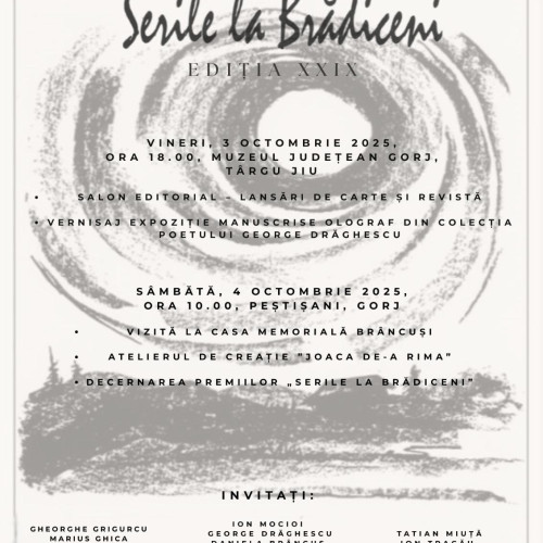 Atelierul Național de Poezie „Serile la Brădiceni” revine cu ediția a XXVIII-a