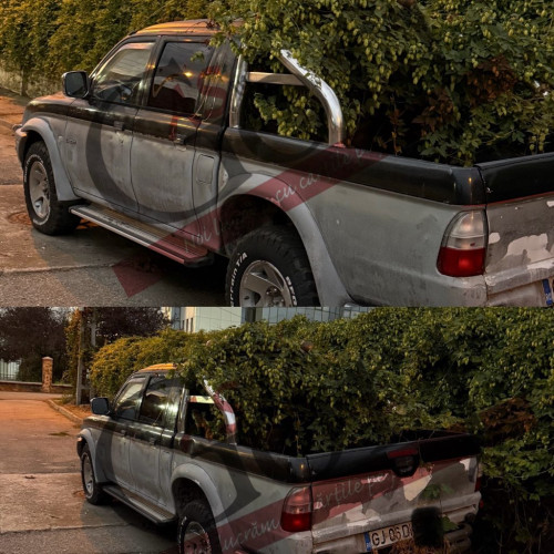 O mașină abandonată pe strada George Coșbuc din Târgu Jiu, invadată de vegetație