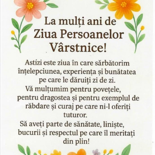 Primarul din Crevedia transmite un mesaj emoționant de Ziua Persoanelor Vârstnice
