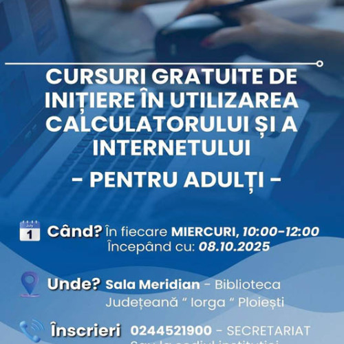Cursuri gratuite de inițiere în utilizarea calculatorului, oferite de Biblioteca Județeană Ploiești