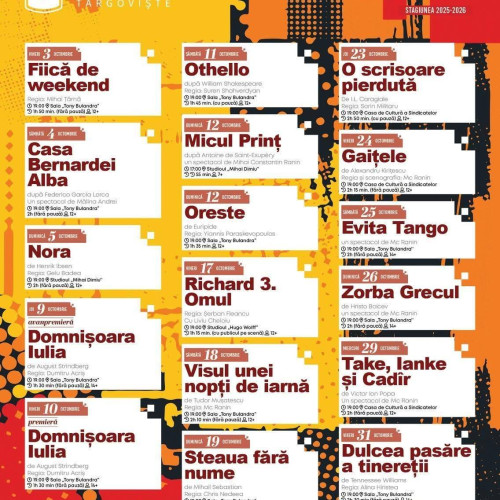 Octombrie plin de spectacole la Teatrul Tony Bulandra din Târgoviște
