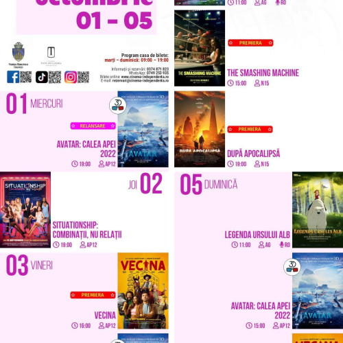 Programul săptămânal al Cinematografului Independența cu premiere captivante