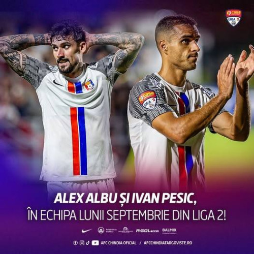 Doi jucători de la Chindia, în echipa lunii septembrie a Ligii 2