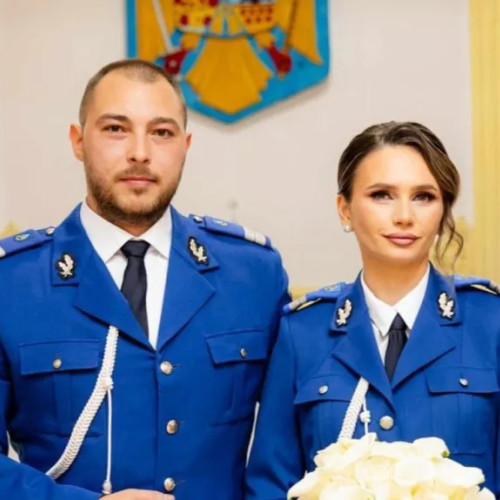 Jandarmii Gabriela și Marius s-au căsătorit în uniformă la Cluj
