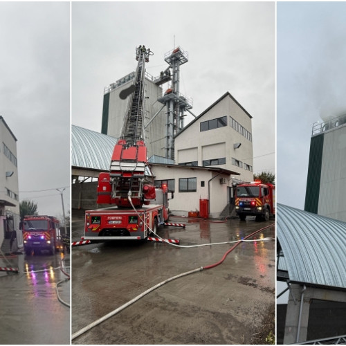 Incendiu la o instalație de uscare cereale în Onești, pompierii intervind