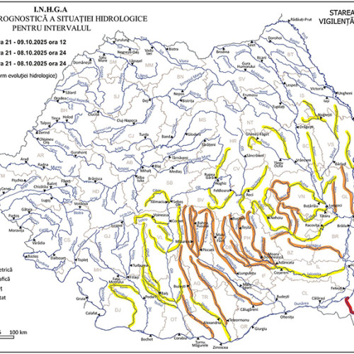 Avertizări hidrologice cod roșu și portocaliu în județul Constanța și alte zone