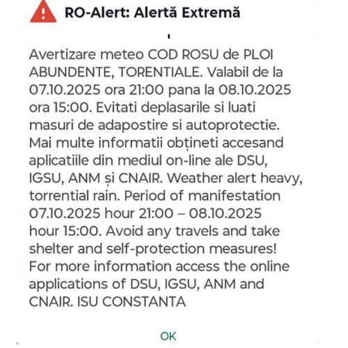Cod roșu de ploi abundente în vigoare începând de azi seară