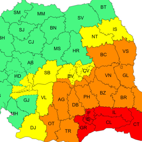 ANM anunță coduri galben, portocaliu și roșu de vreme rea în mai multe regiuni