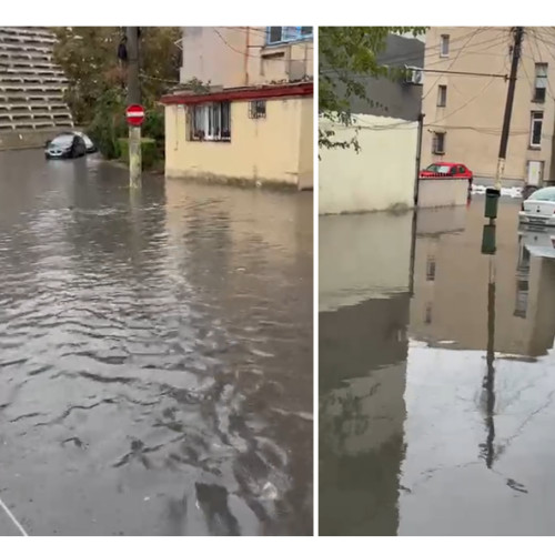 Inundații la blocurile de pe strada Midiei din Năvodari din cauza acumulării apei