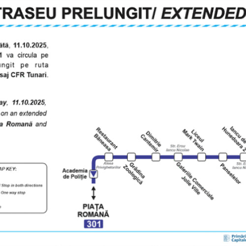 Linia 301 a STB se prelungește până la Pasaj CFR Tunari din octombrie 2025