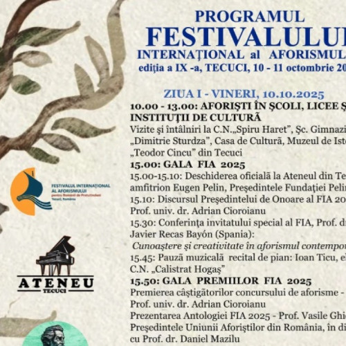 Festivalul Internațional al Aforismului la Tecuci aduce personalități culturale și premii