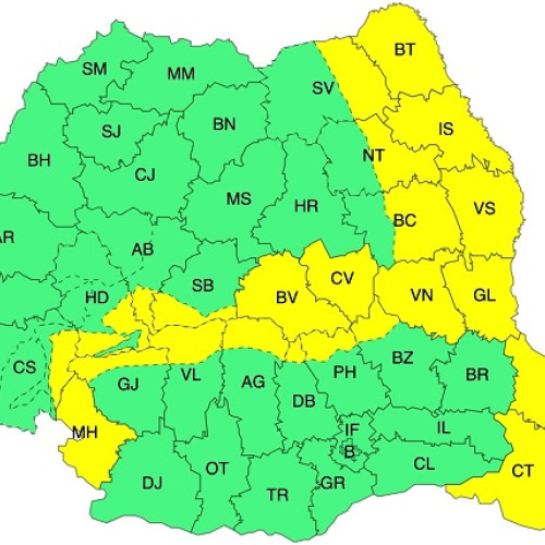 Cod galben de vânt puternic în Carpați și zone din Moldova și Dobrogea