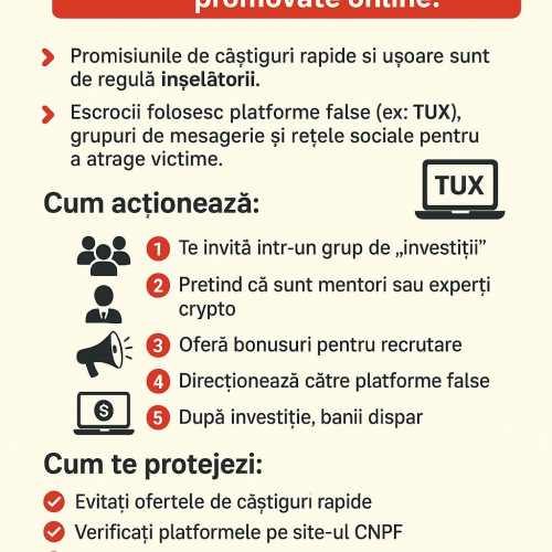 Poliția nemțeană avertizează asupra investițiilor false promovate pe rețele sociale