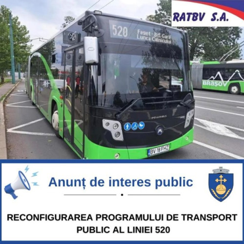 Primăria Prejmer anunță modificări în programul Liniei 520 începând cu 15 noiembrie