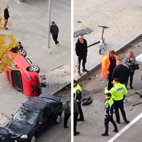 Accident grav în Cluj-Napoca, o mașină a fost aruncată pe trotuar în Grigorescu