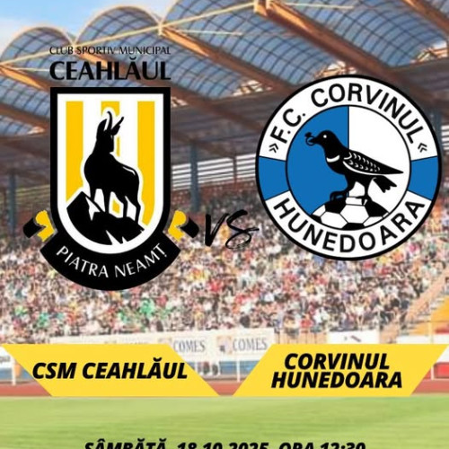CSM Ceahlăul întâlnește liderul Corvinul Hunedoara în etapa a zecea a Ligii 2