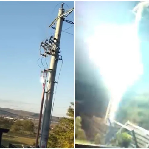 Stâlp de electricitate în flăcări la Jucu, localnicii au rămas fără curent și apă